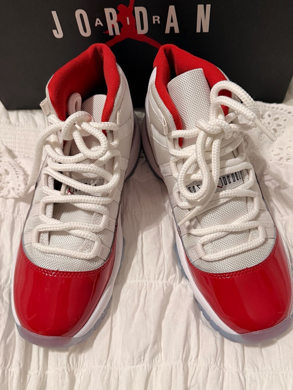 Jordan White and Red Low-Top Retro Sneakers